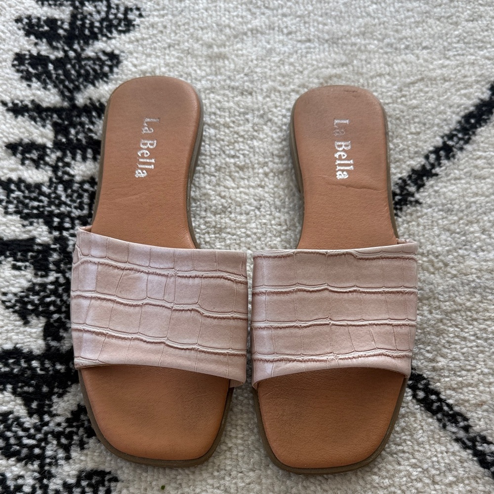 Women's Pink Snakeskin Slide Sandals
